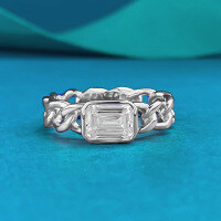 wholesale 925 Silver White Gold Plated 5*7 Rectangular Zircon Cuban Chain Link Hollow-Out Personality Live-Streaming Cross-Border Ring-R1464 Platinum No. 8