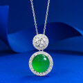 wholesale S925 silver jewelry new style inlaid with emerald-green imperial green round cabochon pendant green chalcedony necklace-0-0