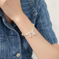 wholesale 990 Sterling Silver Fresh and Sweet Ins-style Balloon Dog Beaded Pearl Chain Bracelet S7894-Pure Silver 990 Bracelet>Pure Silver