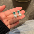 wholesale S925 Sterling Silver New Simulated Emerald Shell Pearl Ear Studs Earrings, Small and Exquisite Style for Women-0-1