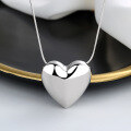 wholesale S925 Sterling Silver Trendy French Light Luxury Style Smooth 3D Heart Pendant Snake Chain Choker Necklace for Women, Versatile for Daily Wear-0-3