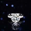 S925 Silver Four-Claw 5ct Moissanite Double Row Egg Solitaire Wedding Ring-0-4