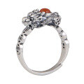 wholesale 925 Silver Retro Antique Matte Finish Pi Yao Coin with Southern Red Inlay, Vintage Style Adjustable Ring for Women-0-4