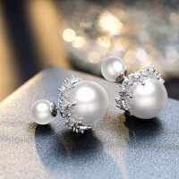 wholesale S925 sterling silver double-sided pearl earrings for women, small and unique, vintage and elegant, new trendy ear accessories-Copper platinum-white