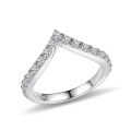 wholesale S925 Sterling Silver V-Shaped Ring with Zirconia, Imitation Diamond Accent Ring, Color Gold Ring for Stacking Set-0-2