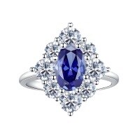 wholesale 925 Sterling Silver Hot-selling Versatile Egg-shaped Blue Gemstone Luxury Halo Ring for Women with Live Broadcast Drop Shipping-R190 Blue Diamond>No. 5