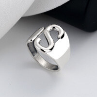 wholesale S925 Sterling Silver Exaggerated Wide S Letter Ring Trendy Personality Hip-Hop Punk Index Finger Ring for Women-260J/3.8g Adjustable opening