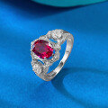 wholesale 925 Silver Three-Stone 6*8 Red Diamond Ring, Cross-Border Live Streaming for a Brightening, Light Luxury, and Versatile Style-0-2