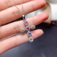 wholesale S925 Silver Tide Small White Imitation Natural Colorful Sri Lanka Sapphire Necklace for Women Multicolor Tourmaline Collarbone Chain-xb1383--Cross Colored Zirconium Necklace