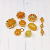 wholesale S925 silver gold-plated natural beeswax accessories spacer beads gaskets semi-finished DIY jewelry crystal gemstone bracelet necklace-Round handle