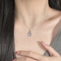wholesale S925 Sterling Silver Mermaid's Blue Tear Drop Cat's Eye Stone Necklace for Women, Minimalist and Elegant High-End Collarbone Chain-0-3