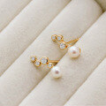 wholesale S925 silver plated with 14K gold, Dunli Jewelry French retro irregular pearl white zircon earrings-0-1