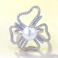 wholesale S925 Silver Bow Ring with 8mm Natural Pearl, Elegant and Versatile for Women, New Collection-R692 Pearl Ring Size 7