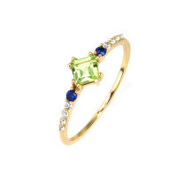 wholesale 925 Sterling Silver Gold Plated with Natural Peridot Exquisite Japanese-style Ring for Women Factory Supply Wholesale-Peridot Women's Ring Size 15