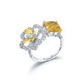 wholesale S925 Silver Designer Natural Citrine Ring with Naturalistic Butterfly Flower Opening Adjustable Ring-0-0