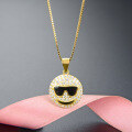 wholesale 925 Sterling Silver eBay Amazon Hip Hop Micro-Pave Zirconia Smiley Glasses Pendant Necklace for Women-0-0
