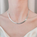 wholesale S925 Sterling Silver Minimalist Flat Snake Chain Necklace Hip Hop Trendy Niche Design Versatile Necklace-0-0