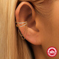 wholesale S925 Sterling Silver Double Layer Tassel Chain Ear Cuffs with Inlaid Diamonds, Exquisite and Luxurious-0-1