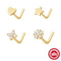 wholesale S925 Sterling Silver L-Shaped Nose Stud with Zirconia Flower, a Popular Amazon Body Piercing Jewelry-0-0