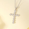 wholesale S925 Silver Round Cross Pendant Necklace with Moissanite for Women, Ready to Ship for Cross-Border Hot Sales and Wholesale-0-1