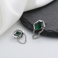 wholesale S925 Sterling Silver Emerald-Cut Green Zircon Chain Tassel Drop Earrings Vintage Elegant Statement Ring for Women-0-1