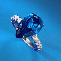 wholesale S925 Sterling Silver Royal Blue Sapphire 9*14mm Pear Shaped Teardrop Ring for Women, Live Stream Style-0-2