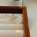 wholesale S925 Sterling Silver Korean Style Floral Ring for Women, Light Luxury Fashion Geometric Stone Setting Versatile Band-0-1