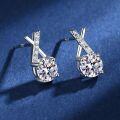 S925 Sterling Silver D Color Moissanite 50-Point X-Cross Four-Prong Stud Earrings-0-1