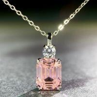 wholesale S925 Sterling Silver Rock Sugar Necklace for Women with Zircon Gemstone Colored Gem Choker Chain Emerald Cut High Carbon Diamond Pendant Set-Pink Diamond-XL099 925 Silver