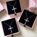 wholesale S925 Sterling Silver Goddess Cross Pendant Necklace with Full Pavé Shining Zirconia, Exquisite Craftsmanship, Light Luxury Advanced Textured Diamond-Inlaid Collarbone Chain-0-2