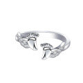 wholesale S925 Sterling Silver Footprint Ring with Wings, Women's Unique Design Open Adjustable Ring for SHEIN TEMU Cross-border Dropshipping-0-4