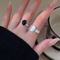 wholesale S925 Sterling Silver Black Agate Double-Layer Adjustable Ring for Women, Korean New Style Luxury Versatile High-End Matte Finish Ring-0-0