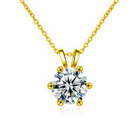 Sterling Silver Classic Six-Prong Necklace Women's Simple Pendant Moissanite Cross-Border Jewelry-Classic six-prong necklace (gold)  1-carat moissanite