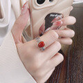 wholesale S925 Sterling Silver Retro Vintage Style Oval Red Agate Stone Light Luxury Versatile Open-End Ring-0-3