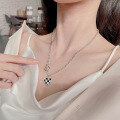 wholesale S925 Sterling Silver OT Buckle Love Heart Black and White Checkerboard Necklace, Ins Trendy Niche Stylish Pendant for Women-0-1