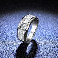 Platinum-Plated 925 Silver Moissanite Ring, Minimalist Men's Wedding Band for E-commerce-0-3