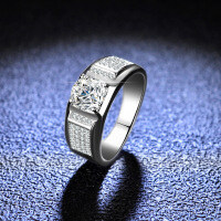 Platinum-Plated 925 Silver Moissanite Ring, Minimalist Men's Wedding Band for E-commerce-1 carat (empty setting)  19 yards