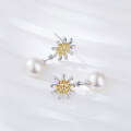 wholesale 925 Sterling Silver Daisy Pearl Earrings, Fashion Simple and Elegant Sunflower Floral Earrings for Women-0-1