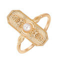 wholesale S925 Silver Plated 14K Gold Vintage-Design Small Pearl Tag Ring-0-0
