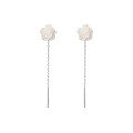 wholesale S925 Sterling Silver Camellia Ear Threads With Floral Resin Accents, Ethereal And Fresh Style For Women, Versatile Tassel Earrings, New Winter Collection-0-0