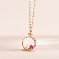 wholesale S925 Sterling Silver Alloy Rose Gold Plated Perfume Bottle Pendant Necklace with Multicolor Crystal for Women-Perfume Bottle Chain 925 Silver
