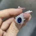 wholesale S925 silver gold-plated classic Princess Diana style blue lab-grown royal blue sapphire set with ring, earrings, and necklace for women-0-5