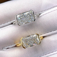 wholesale S925 Sterling Silver Gold-Plated 7*11mm Rectangular Ice-Cut Ring, Everyday European and American Style-R1178 White Diamond Ring Size 5