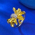 wholesale S925 Gold-Plated Ribbon Pleated Bow Two-Tone Polished Ring, High-End Fashion Style-0-2