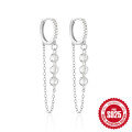 wholesale 925 Sterling Silver Hot-Selling Diamond-Encrusted Hoop Earrings with Chain and Tassel, Exuding European and American Luxury Elegance-0-4