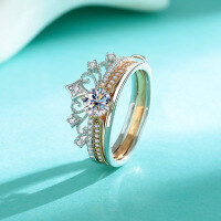 wholesale 925 Sterling Silver Moissanite Castle Fireworks Stackable Double Layer Ring Rose Two-Tone Lace Hollow-Out High-End Sense Jewelry-50-point (zircon) ring size 5