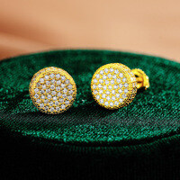 S925 Silver Moissanite Straight Row Round Earrings-Set with moissanite (gold)  925 silver