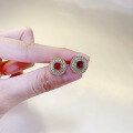 wholesale S925 Silver New Simulation Diamond Red Zircon Stud Earrings for Women, Retro Simple Fashion European Style-0-3