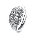 wholesale S925 Sterling Silver European and American Retro Fashion Wide Skull Head Adjustable Ring, Bold and Edgy Trendy Statement Ring-0-4