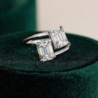 S925 Silver Moissanite Emerald-Cut Ring for Women-Set with 2CT+2CT high carbon diamonds  US No. 7